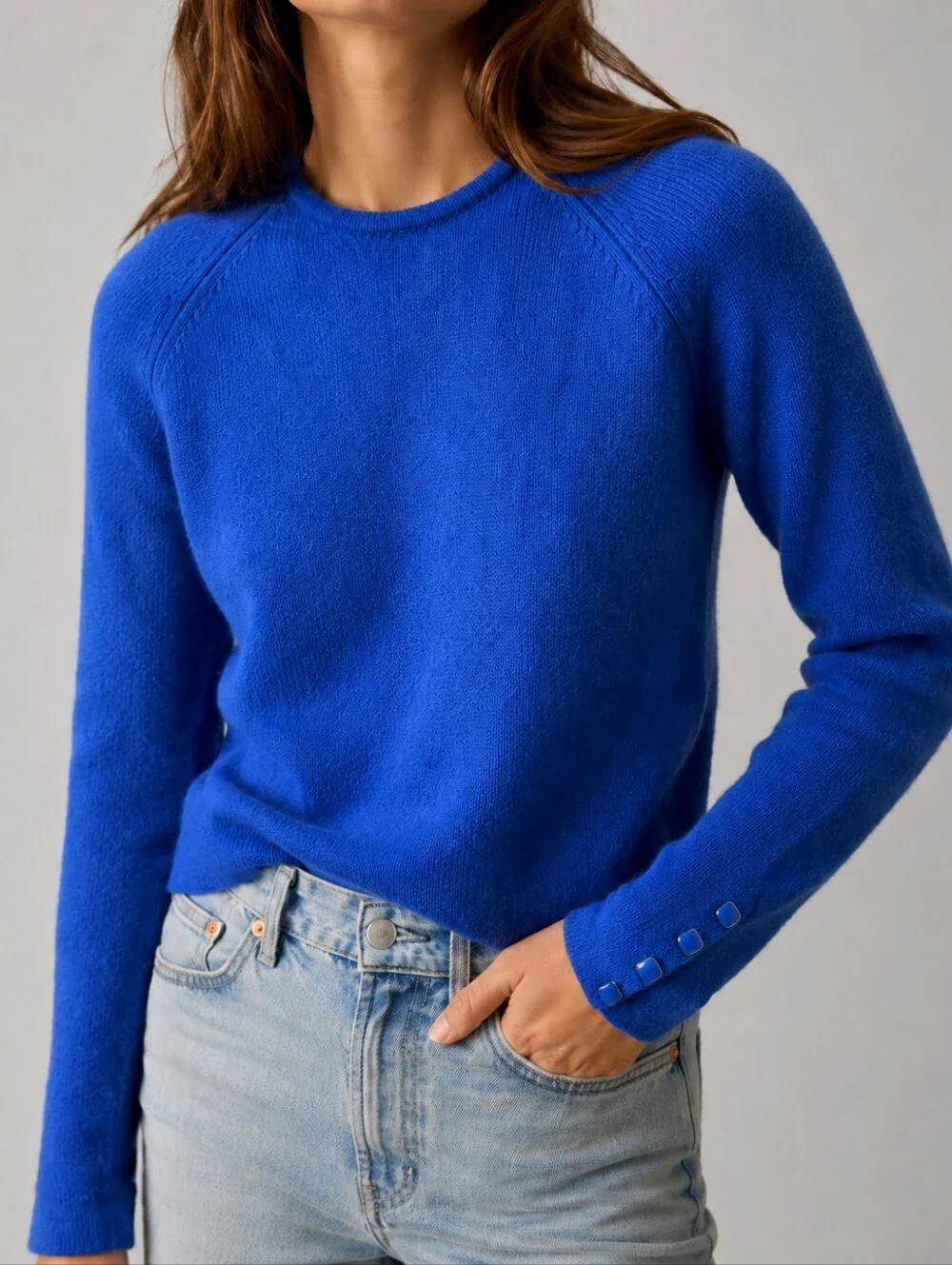 J. McLaughlin Jamey Cobalt Blue Cashmere Button Cuff Sweater Womens Size XS